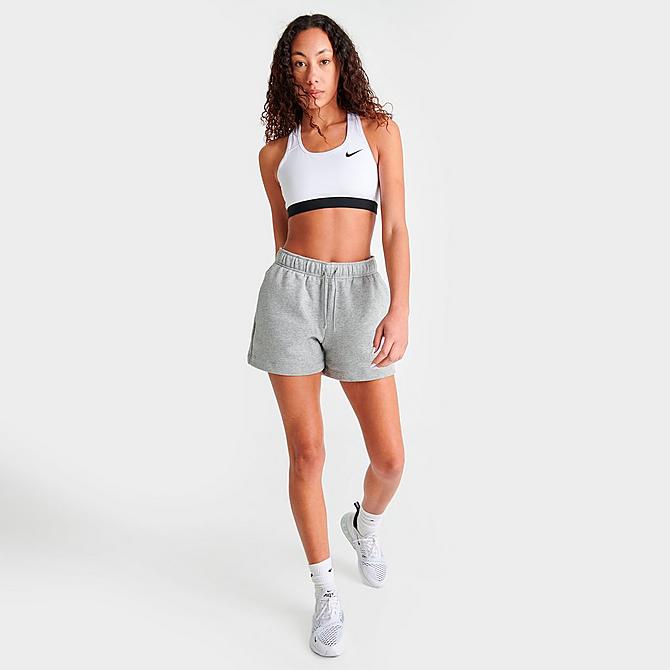 Front Three Quarter view of Women's Nike Dri-FIT Swoosh Medium-Support Sports Bra in White/Black/Black Click to zoom