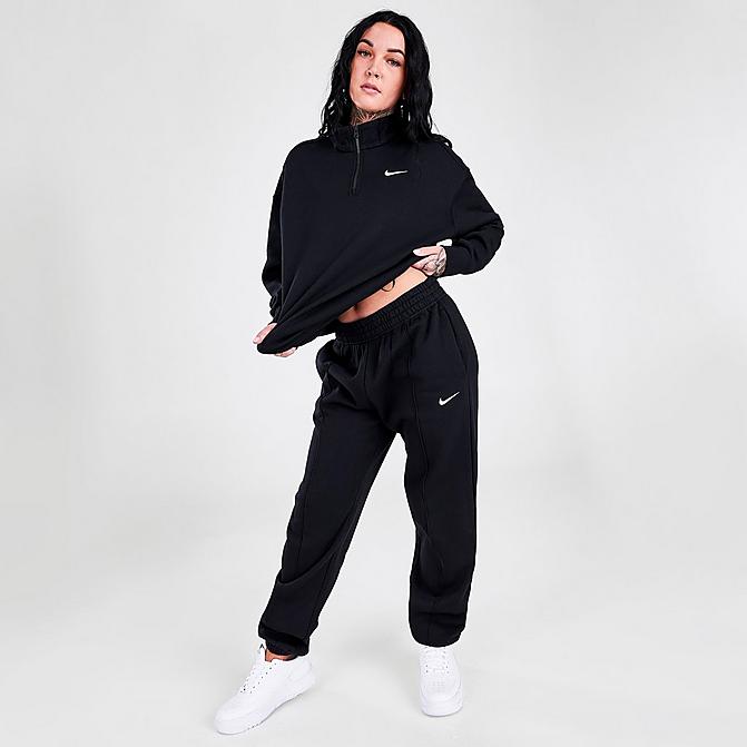 Front view of Women's Nike Sportswear Essential Fleece Jogger Pants in Black/White Click to zoom