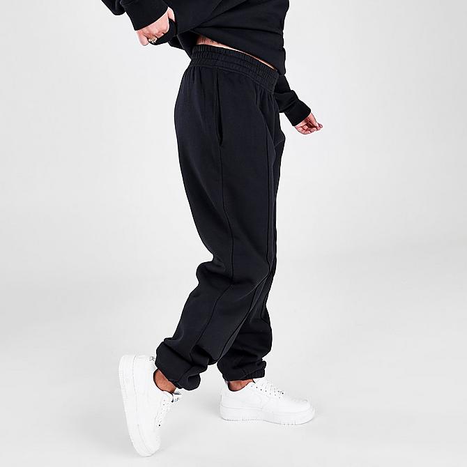 Back Left view of Women's Nike Sportswear Essential Fleece Jogger Pants in Black/White Click to zoom