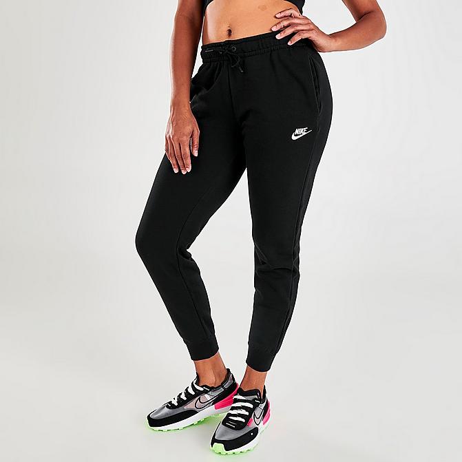 Front view of Women's Nike Sportswear Essential Jogger Pants in Black/White Click to zoom