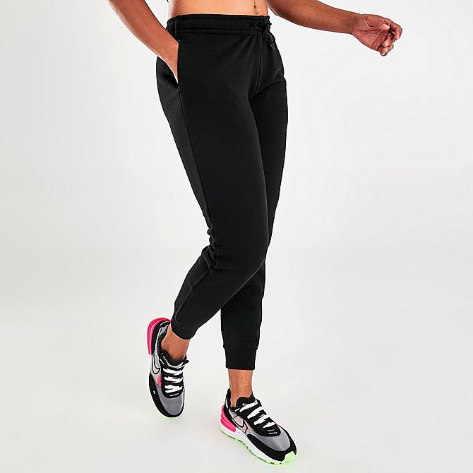 Back Left view of Women's Nike Sportswear Essential Jogger Pants in Black/White Click to zoom