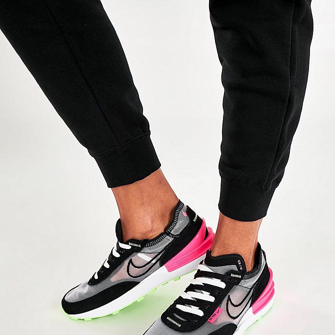 On Model 5 view of Women's Nike Sportswear Essential Jogger Pants in Black/White Click to zoom