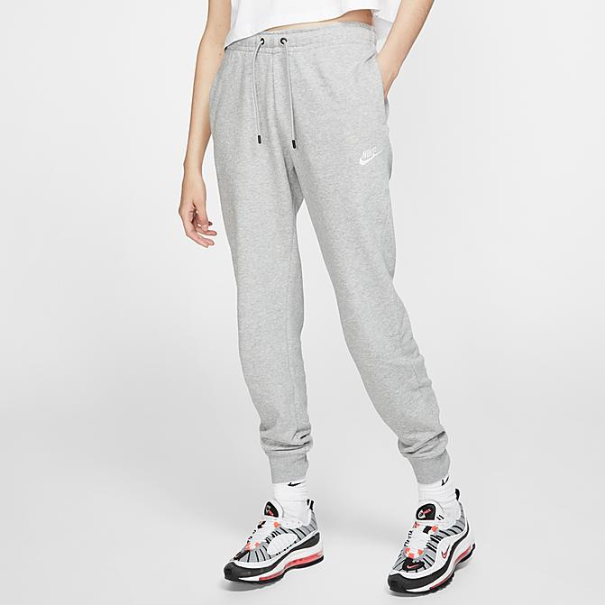 Front view of Women's Nike Sportswear Essential Jogger Pants in Grey/White Click to zoom