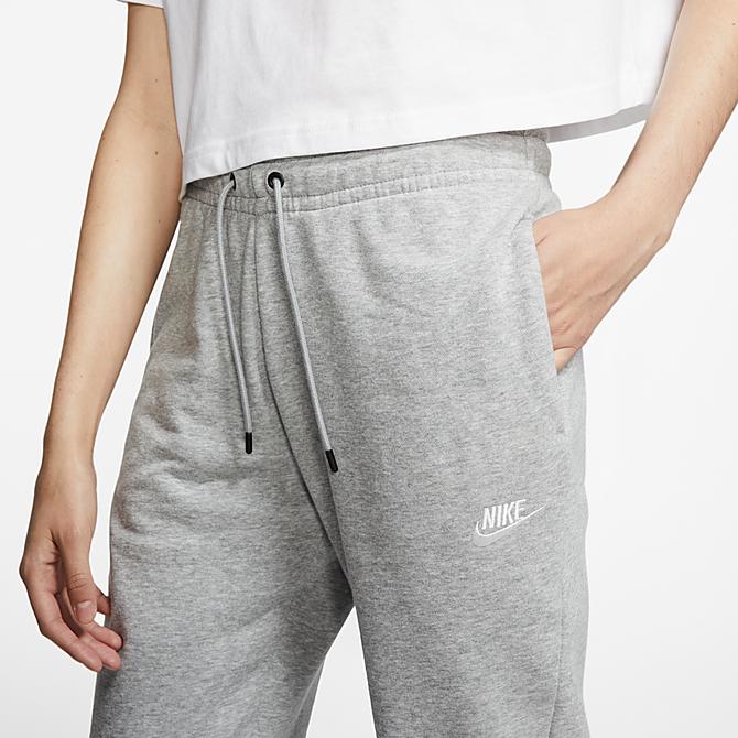 Back Right view of Women's Nike Sportswear Essential Jogger Pants in Grey/White Click to zoom