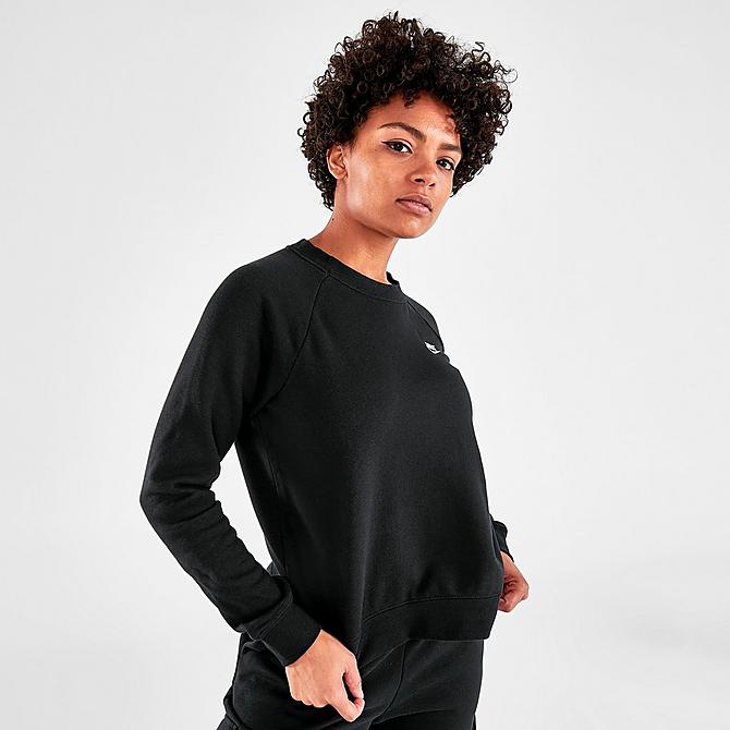 Back Left view of Women's Nike Sportswear Essential Fleece Crewneck Sweatshirt in Black/White Click to zoom