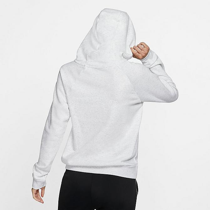 Front Three Quarter view of Women's Nike Sportswear Essential Fleece Hoodie in Birch Heather/White/Black Click to zoom