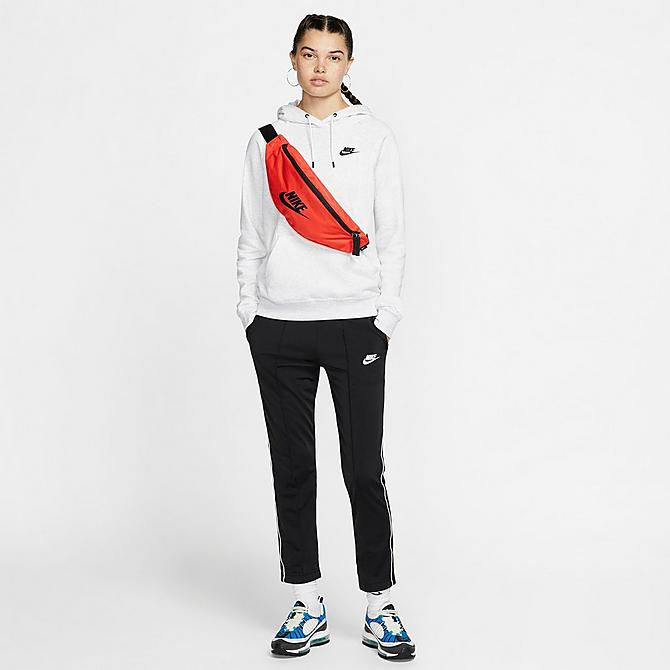 Back Left view of Women's Nike Sportswear Essential Fleece Hoodie in Birch Heather/White/Black Click to zoom