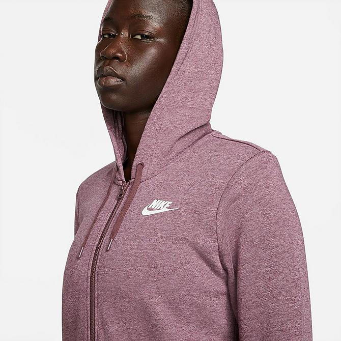 Back Right view of Women's Nike Sportswear Futura Fleece Full-Zip Hoodie in Dark Wine/Heather/White Click to zoom