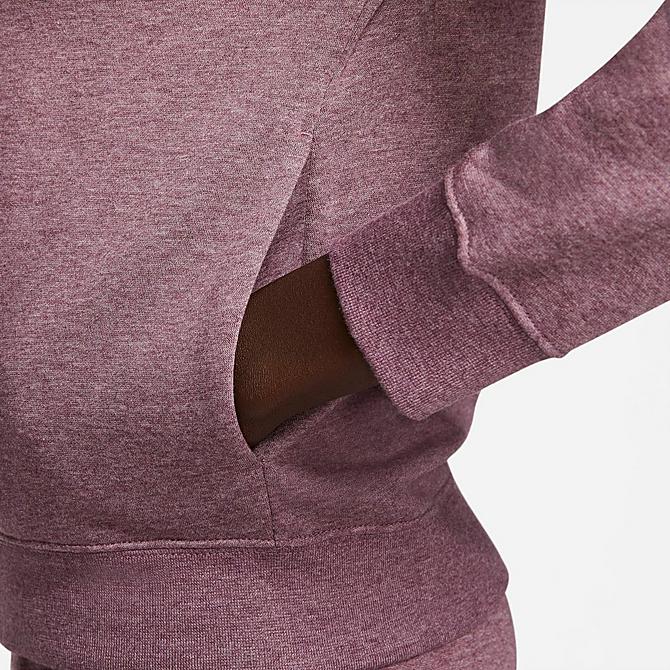 On Model 5 view of Women's Nike Sportswear Futura Fleece Full-Zip Hoodie in Dark Wine/Heather/White Click to zoom