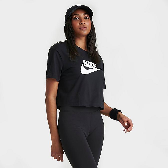 Front view of Women's Nike Sportswear Essential Cropped T-Shirt in Black/White Click to zoom