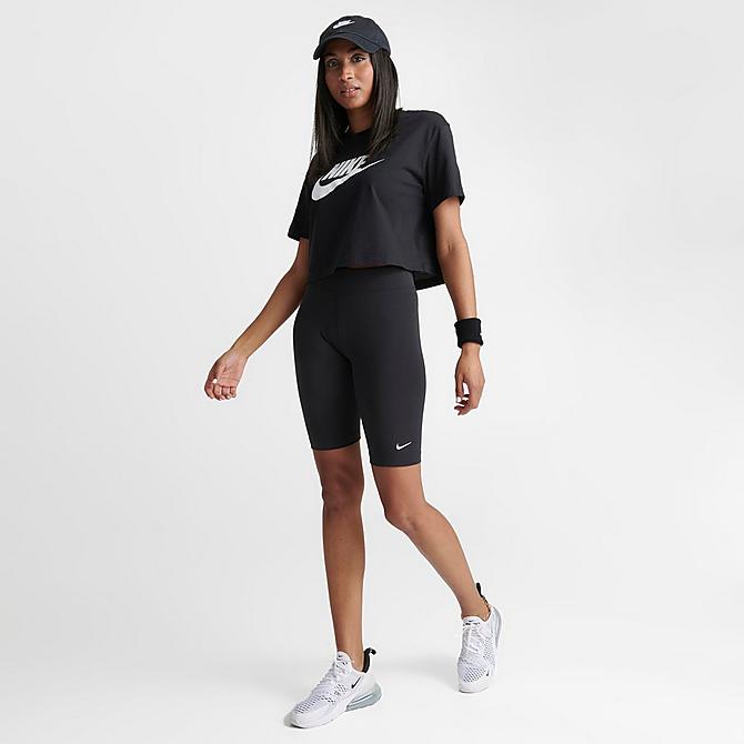 Front Three Quarter view of Women's Nike Sportswear Essential Cropped T-Shirt in Black/White Click to zoom