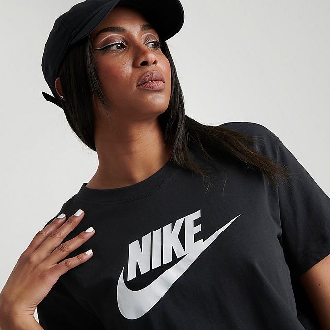 On Model 5 view of Women's Nike Sportswear Essential Cropped T-Shirt in Black/White Click to zoom