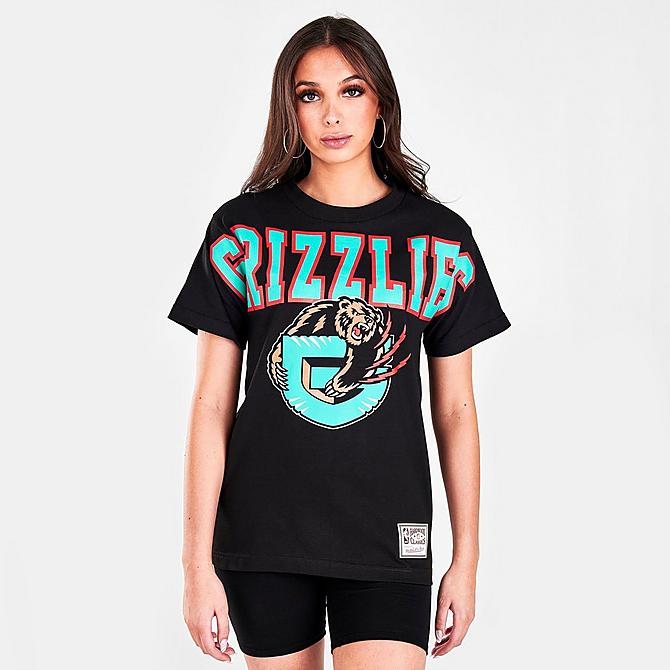 Back Left view of Women's Mitchell & Ness Vancouver Grizzlies NBA Logo T-Shirt in Black Click to zoom