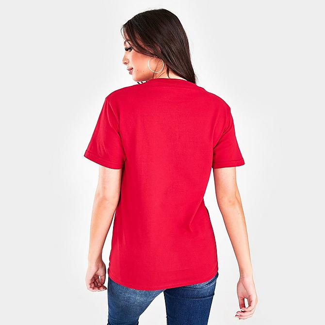 Back Right view of Women's Mitchell & Ness Chicago Bulls NBA Logo T-Shirt in Red Click to zoom