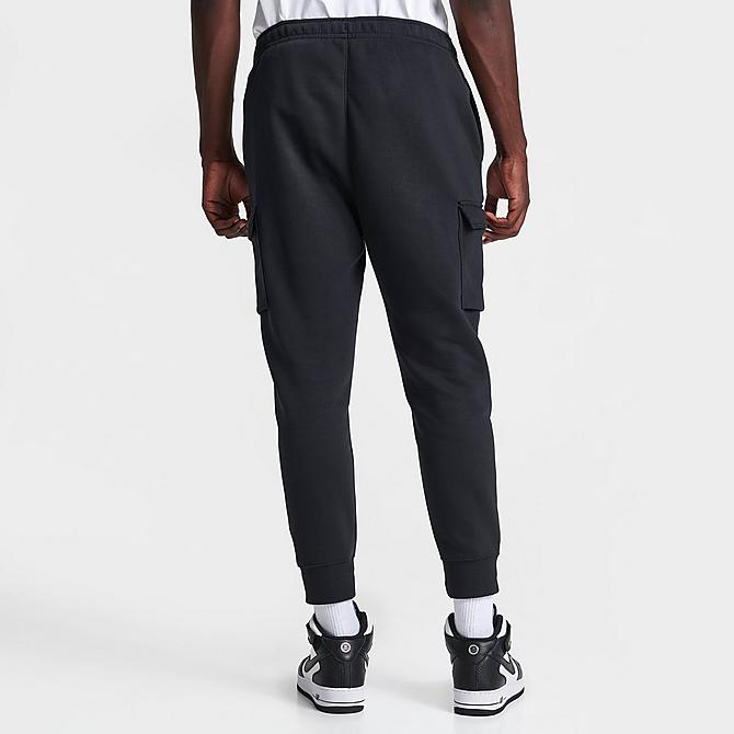Back Right view of Men's Nike Sportswear Club Fleece Cargo Jogger Pants in Black/Black/White Click to zoom