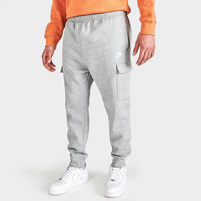 Front view of Men's Nike Sportswear Club Fleece Cargo Jogger Pants in Dark Grey Click to zoom