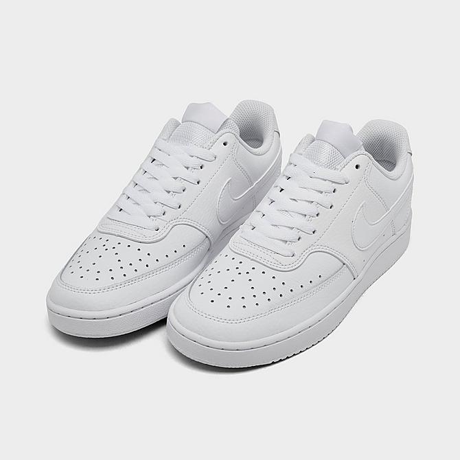 Three Quarter view of Women's Nike Court Vision Low Casual Shoes in White/White/White Click to zoom