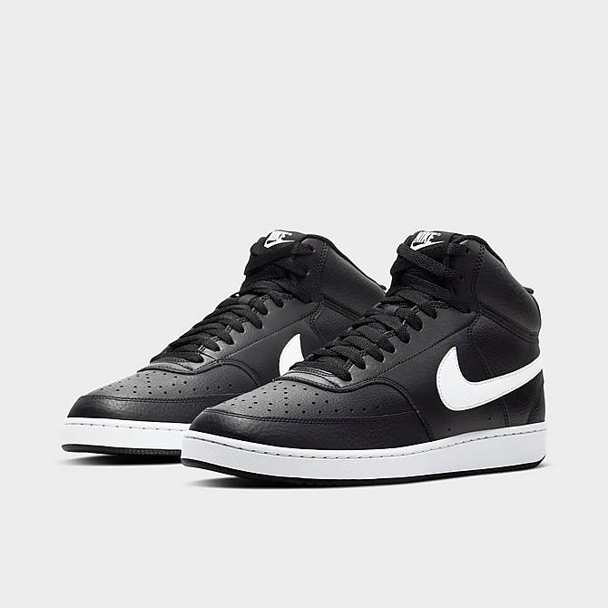 Three Quarter view of Men's Nike Court Vision Mid Casual Shoes in Black/White Click to zoom