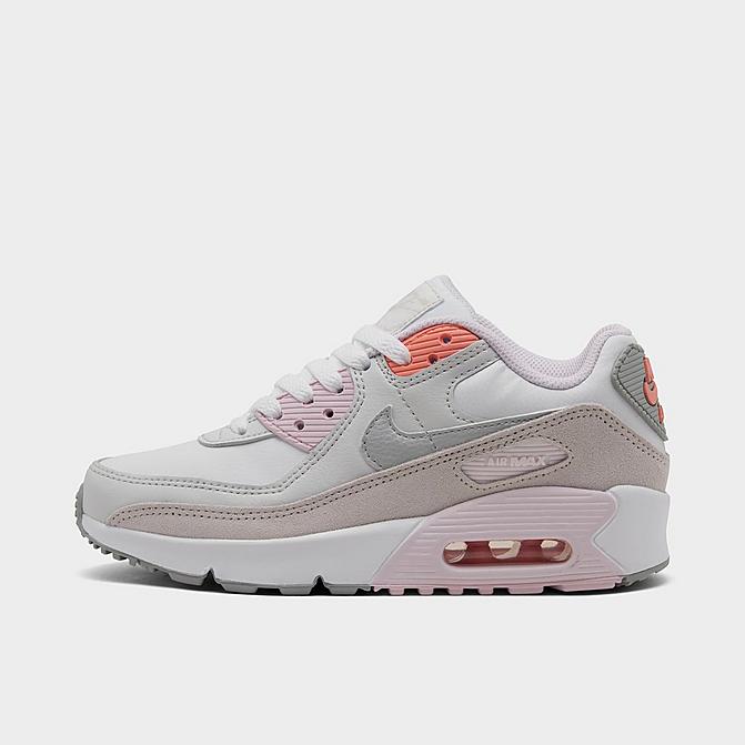 Right view of Girls' Big Kids' Nike Air Max 90 Casual Shoes in White/Metallic Platinum-Platinum Tint Click to zoom