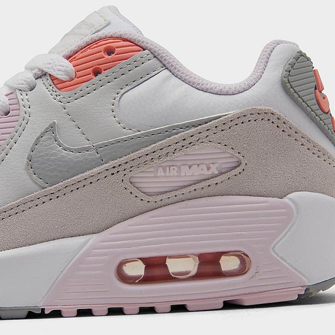Front view of Girls' Big Kids' Nike Air Max 90 Casual Shoes in White/Metallic Platinum-Platinum Tint Click to zoom