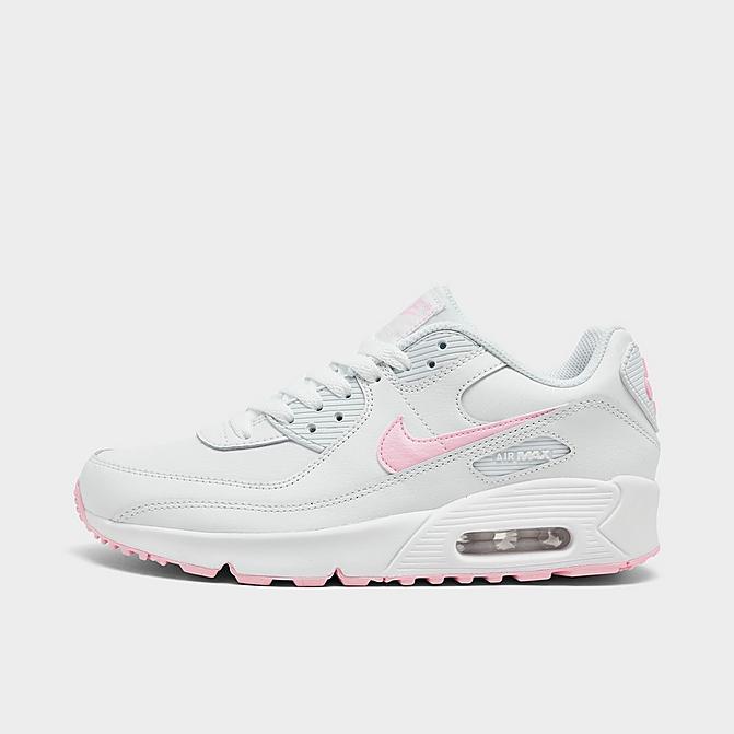Right view of Girls' Big Kids' Nike Air Max 90 Casual Shoes in White/White/White/Pink Foam Click to zoom