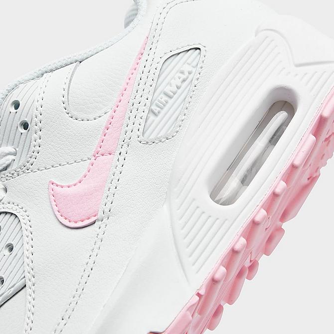 Front view of Girls' Big Kids' Nike Air Max 90 Casual Shoes in White/White/White/Pink Foam Click to zoom