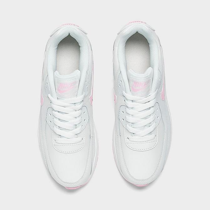 Back view of Girls' Big Kids' Nike Air Max 90 Casual Shoes in White/White/White/Pink Foam Click to zoom