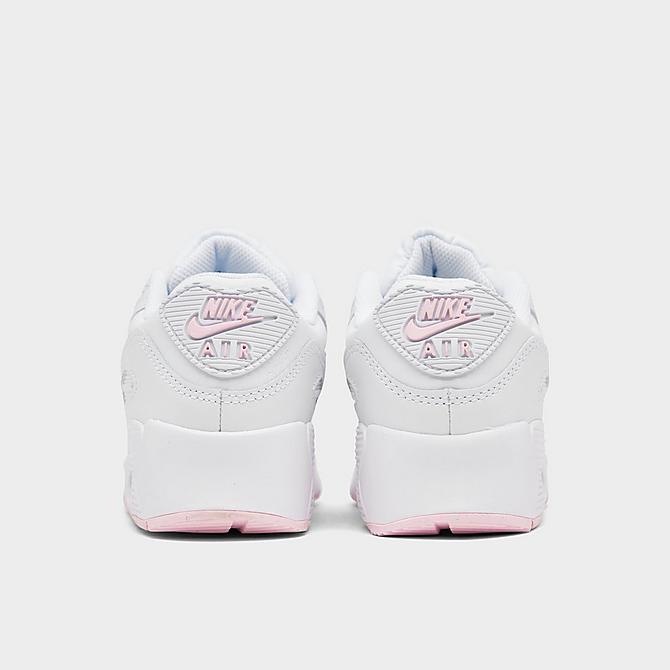 Left view of Girls' Little Kids' Nike Air Max 90 Casual Shoes in White/Pink Foam/White/White Click to zoom