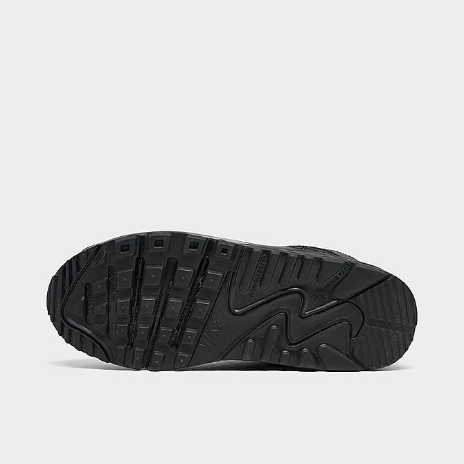 Bottom view of Little Kids' Nike Air Max 90 Casual Shoes in Black/Black/White/Black Click to zoom