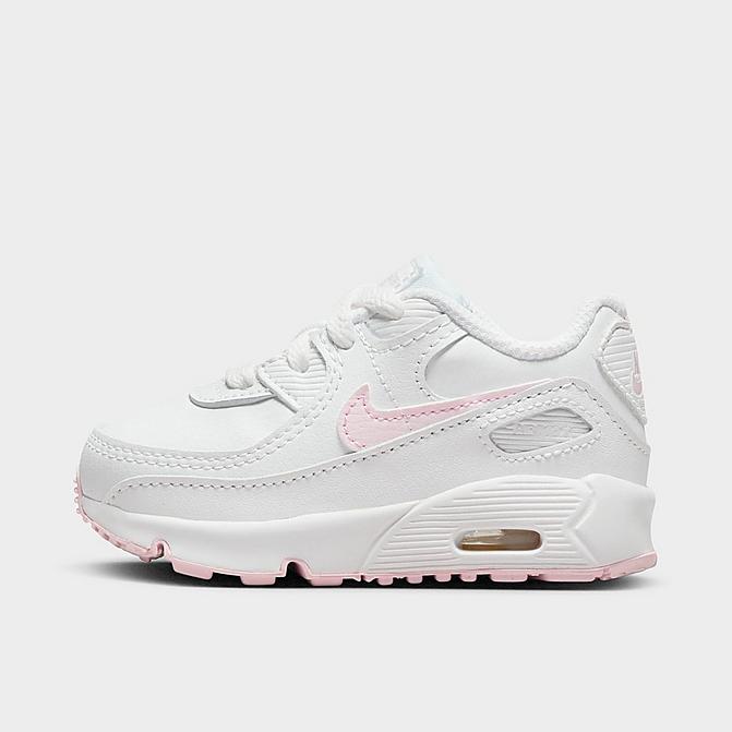 Right view of Girls' Toddler Nike Air Max 90 Casual Shoes in White/Pink Foam/White/White Click to zoom