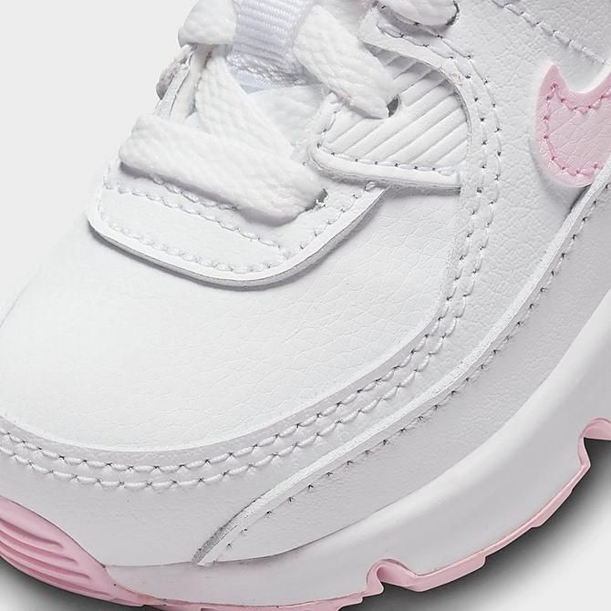 Front view of Girls' Toddler Nike Air Max 90 Casual Shoes in White/Pink Foam/White/White Click to zoom