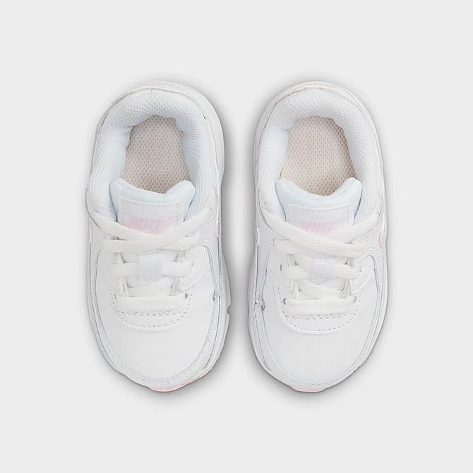 Back view of Girls' Toddler Nike Air Max 90 Casual Shoes in White/Pink Foam/White/White Click to zoom