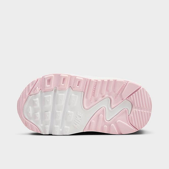Bottom view of Girls' Toddler Nike Air Max 90 Casual Shoes in White/Pink Foam/White/White Click to zoom