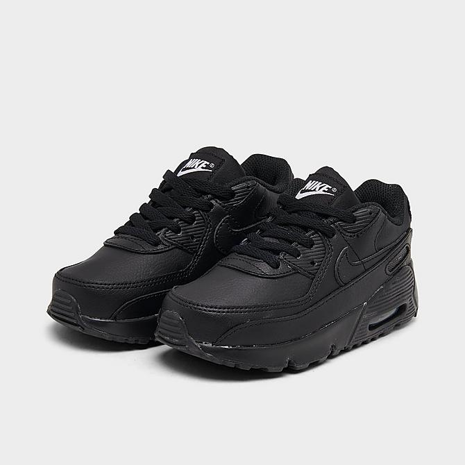 Three Quarter view of Kids' Toddler Nike Air Max 90 Casual Shoes in Black/Black/White/Black Click to zoom