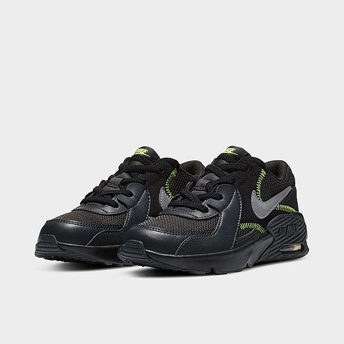 Three Quarter view of Little Kids' Nike Air Max Excee Casual Shoes in Anthracite/Metallic Silver/Black/Volt Click to zoom
