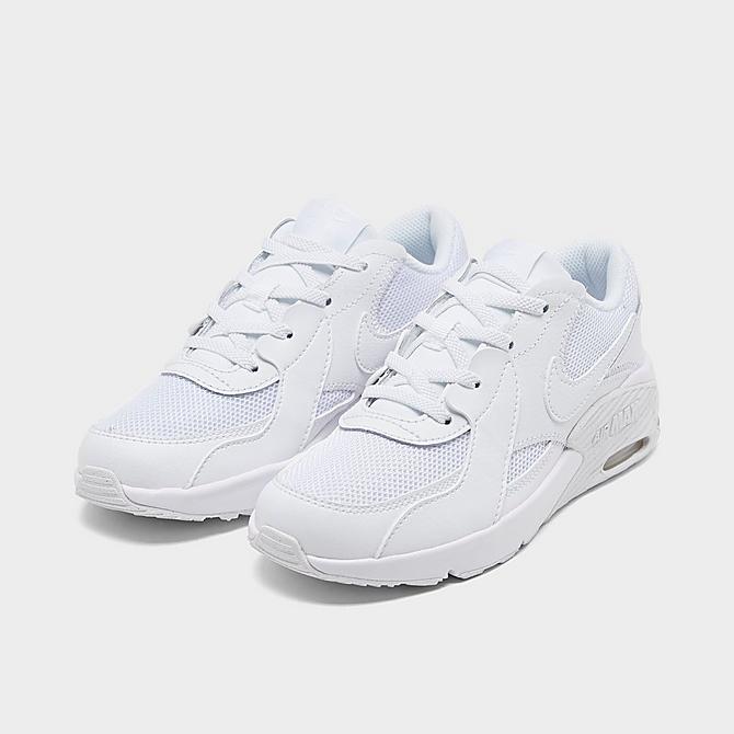 Three Quarter view of Little Kids' Nike Air Max Excee Casual Shoes in White/White/White Click to zoom