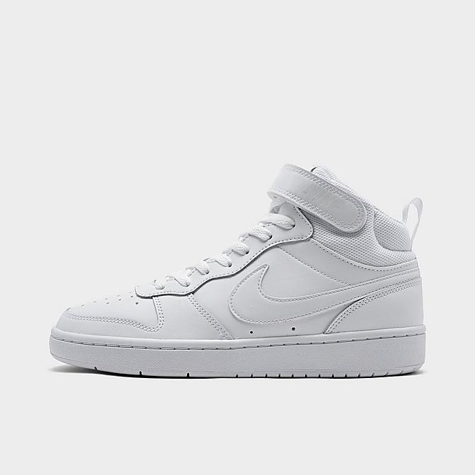 Right view of Big Kids' Nike Court Borough Mid 2 Casual Shoes in White/White/White Click to zoom