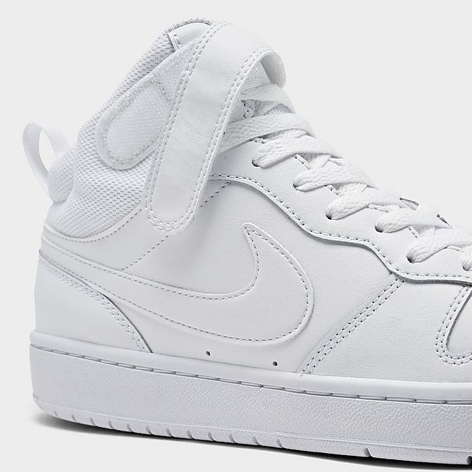 Front view of Big Kids' Nike Court Borough Mid 2 Casual Shoes in White/White/White Click to zoom