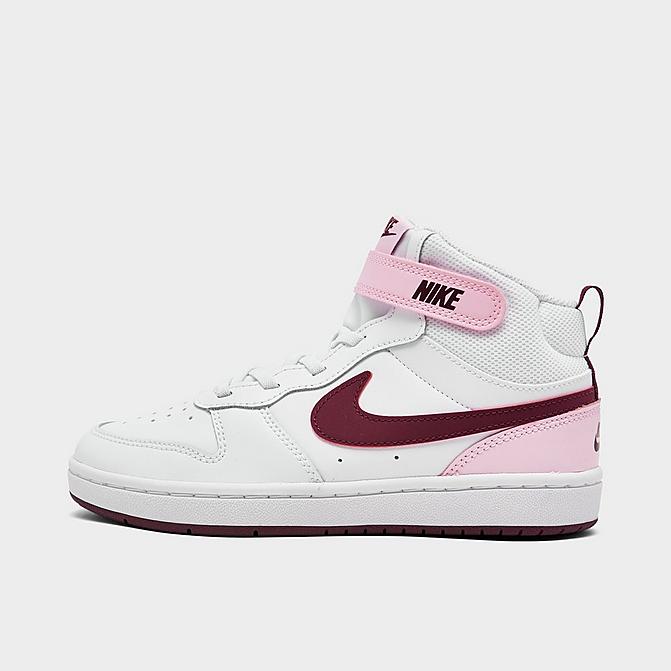 Right view of Girls' Little Kids' Nike Court Borough Mid 2 Casual Shoes in White/Dark Beetroot/Pink Foam Click to zoom