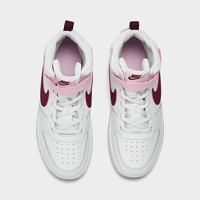 Back view of Girls' Little Kids' Nike Court Borough Mid 2 Casual Shoes in White/Dark Beetroot/Pink Foam Click to zoom