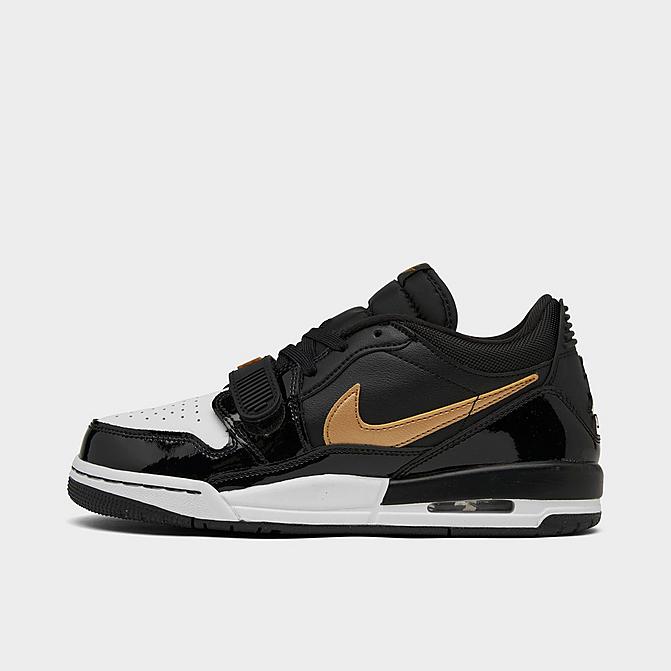 Right view of Boys' Big Kids' Jordan Legacy 312 Low Off-Court Shoes in Black/Metallic Gold/White Click to zoom