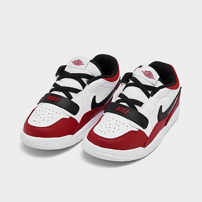 Three Quarter view of Boys' Toddler Jordan Legacy 312 Low Off-Court Shoes in White/Black/Gym Red Click to zoom