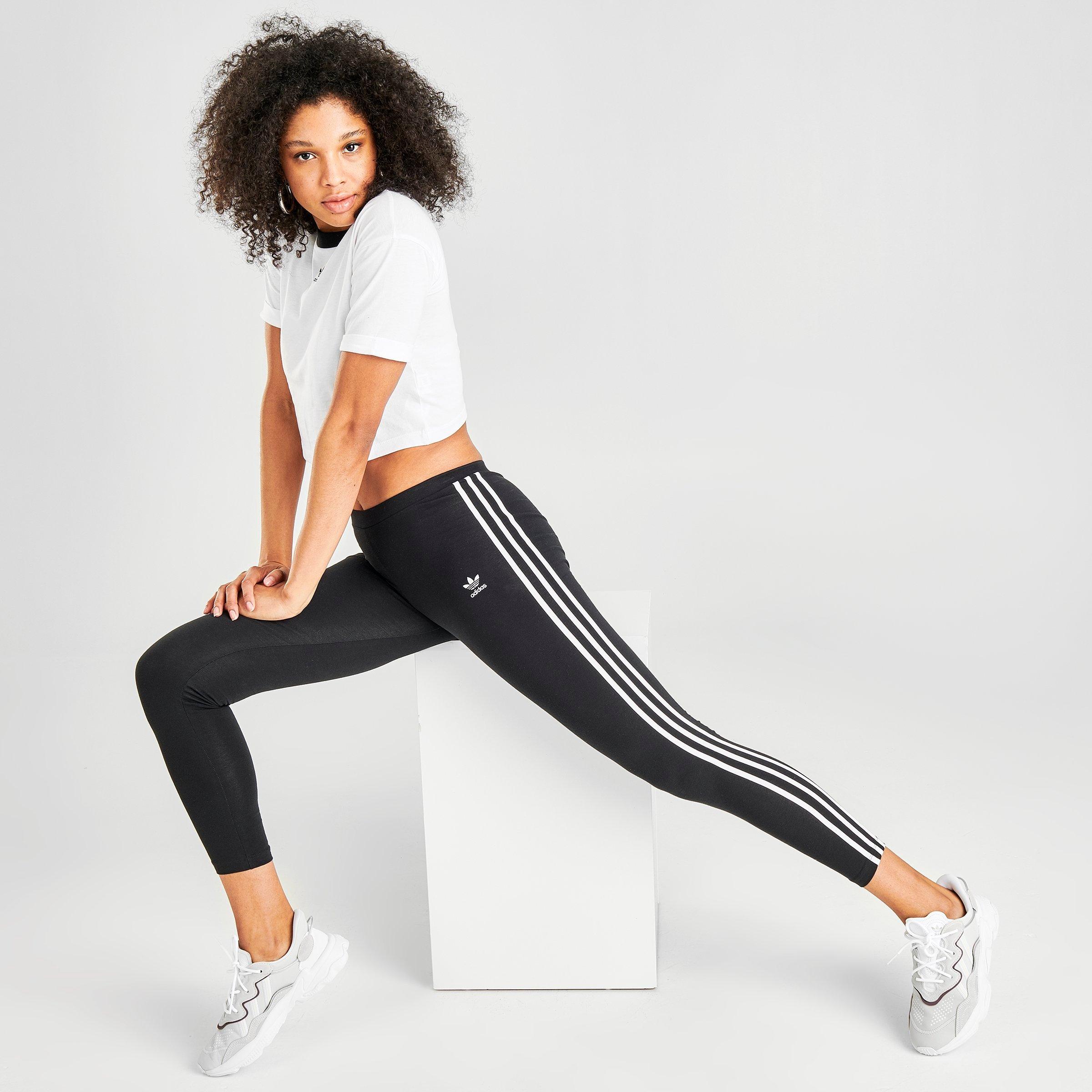 adidas originals leggings with stripe cuffs in black