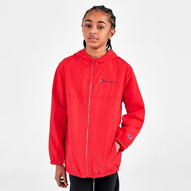 Back Left view of Boys' Champion Wind Jacket in Red Click to zoom
