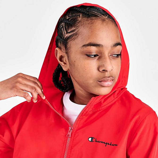On Model 5 view of Boys' Champion Wind Jacket in Red Click to zoom