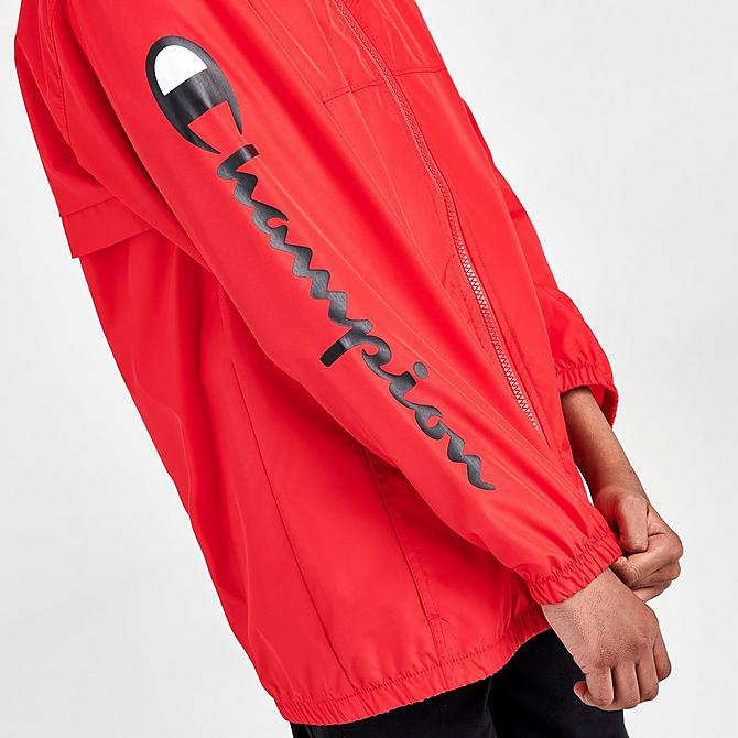 On Model 6 view of Boys' Champion Wind Jacket in Red Click to zoom