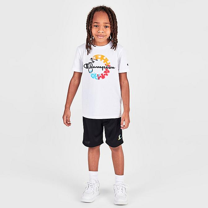 Front view of Little Kids' Champion Color Wheel T-Shirt and Shorts Set in White/Black Click to zoom