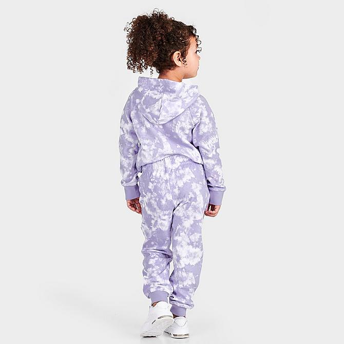 [angle] view of Girls' Little Kids' Champion Tie-Dye Allover Print Hoodie and Jogger Pants Set in Lavender/White Click to zoom