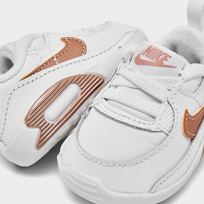 Front view of Girls' Infant Nike Air Max 90 Crib Booties in White/Metallic Red Bronze/Summit White Click to zoom