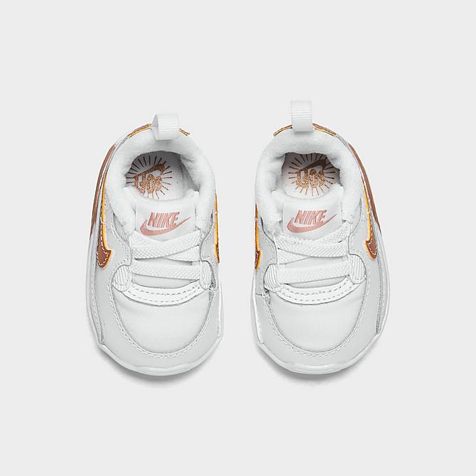 Back view of Girls' Infant Nike Air Max 90 Crib Booties in White/Metallic Red Bronze/Summit White Click to zoom